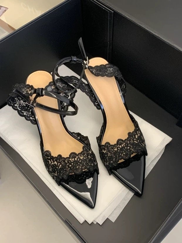 Women’s Lace Stiletto Heel Sandals – Pointed Open Toe CJ Dropshipping Lace High Heel Sandals