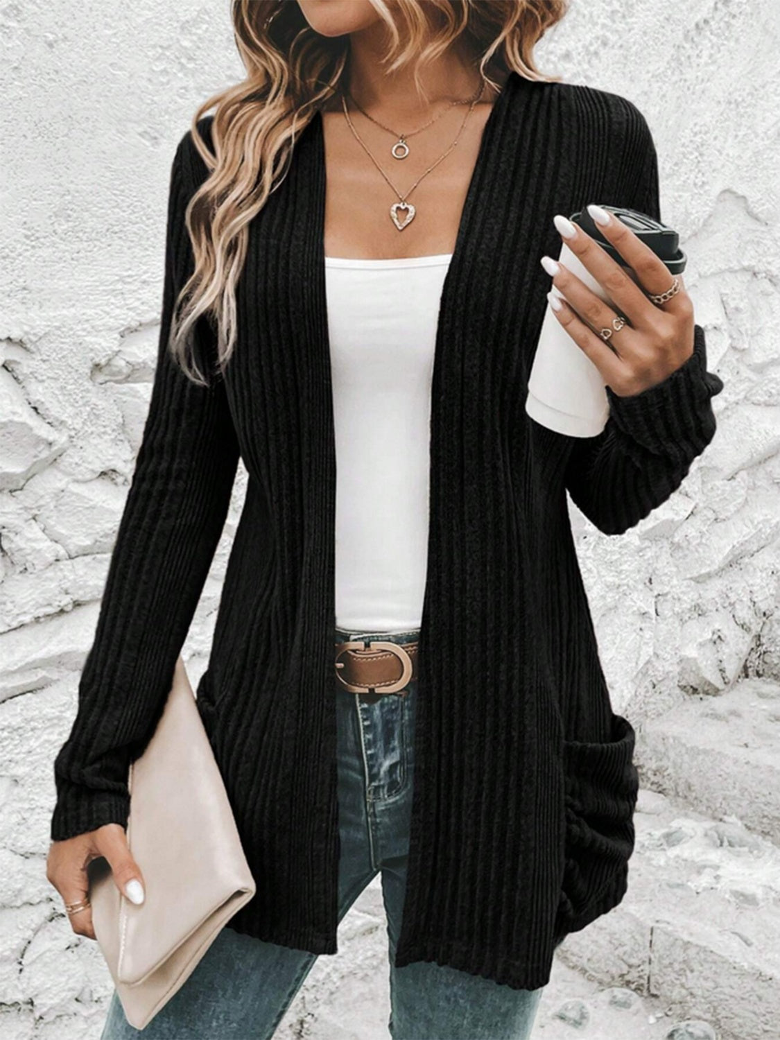 Black Open Front Cardigan