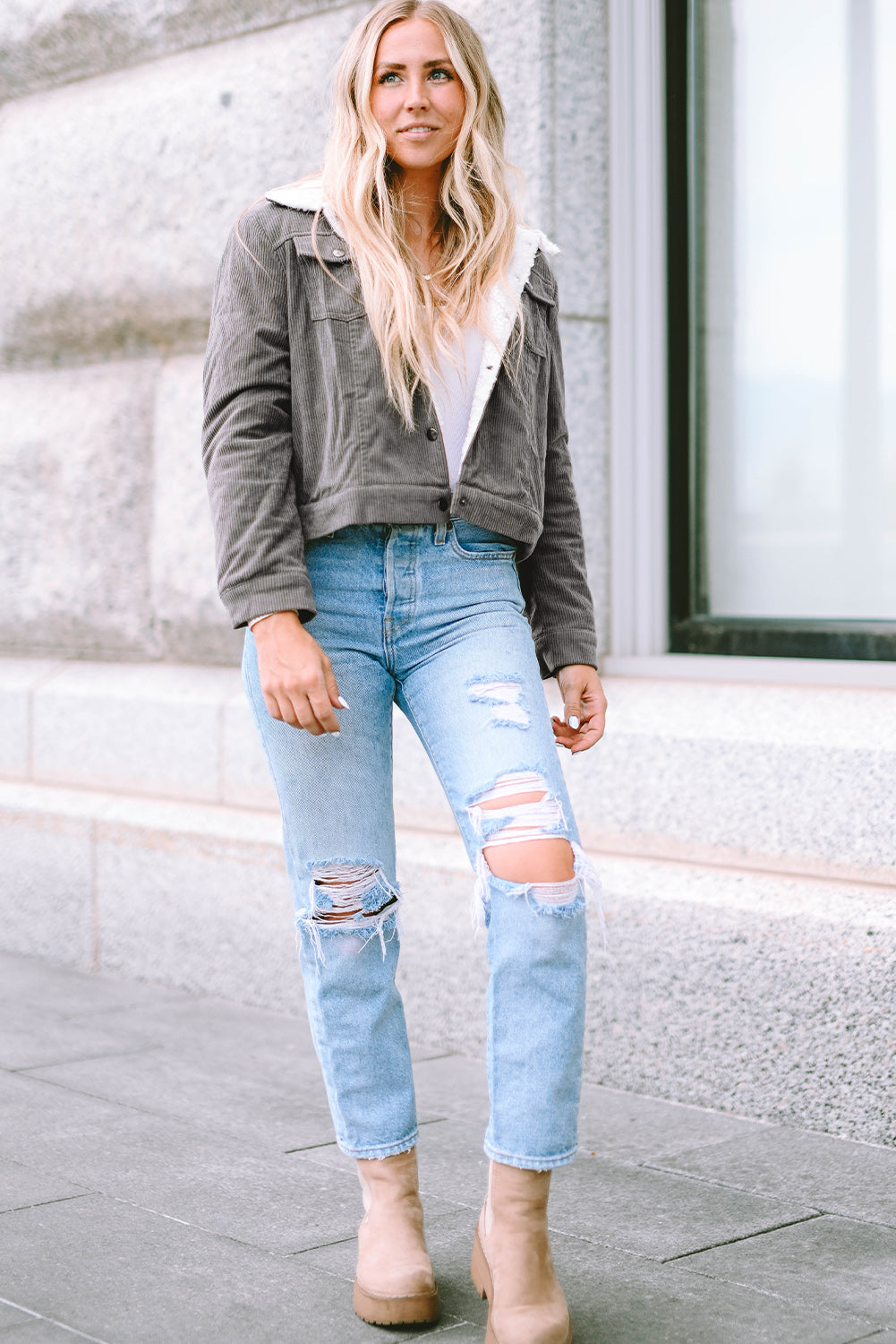 Corduroy Sherpa Snap Button Flap Jacket