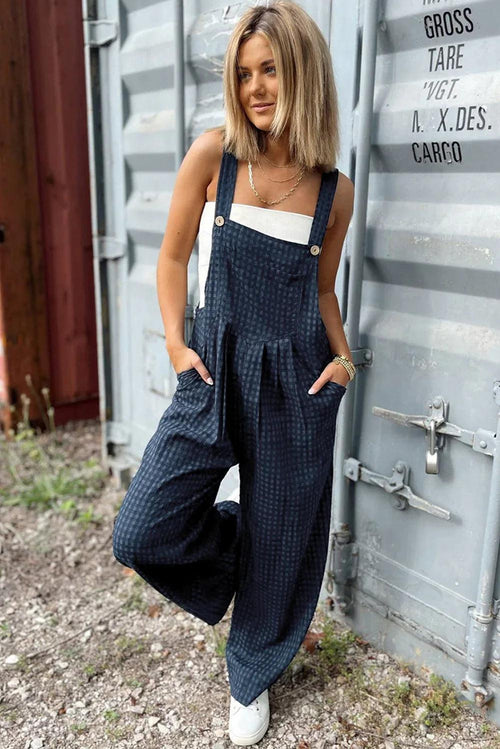 Blue Plaid Overalls Bazaare Mart Bottoms/Jumpsuits & Rompers