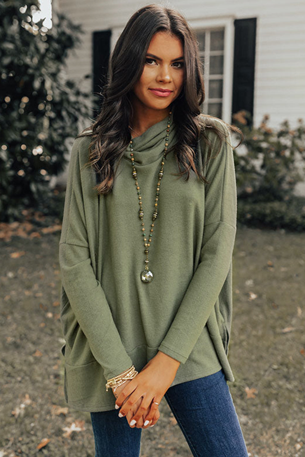 Sage Long Sleeve Cowl Neck Top