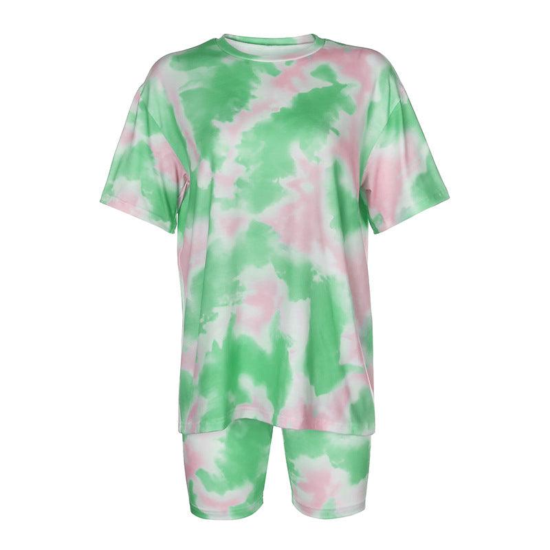 Women’s Casual Tie-Dye Tops, Shorts and Sets Green Set CJ Dropshipping Tie Dye Shorts Set