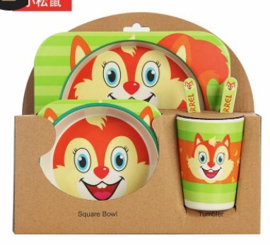 5PCS Children Bamboo Animal Dish Set