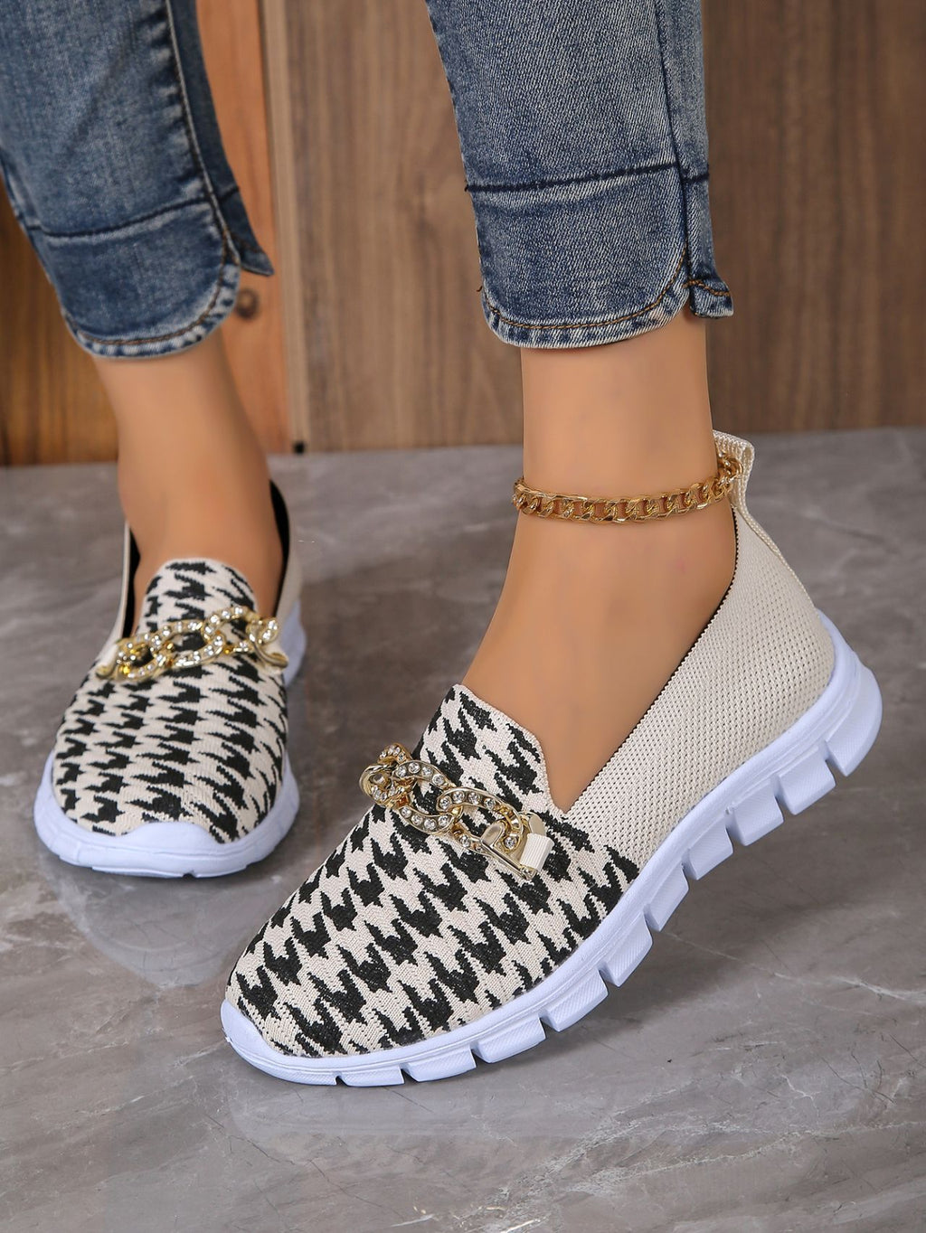 Houndstooth Chain Mesh Breathable Loafers
