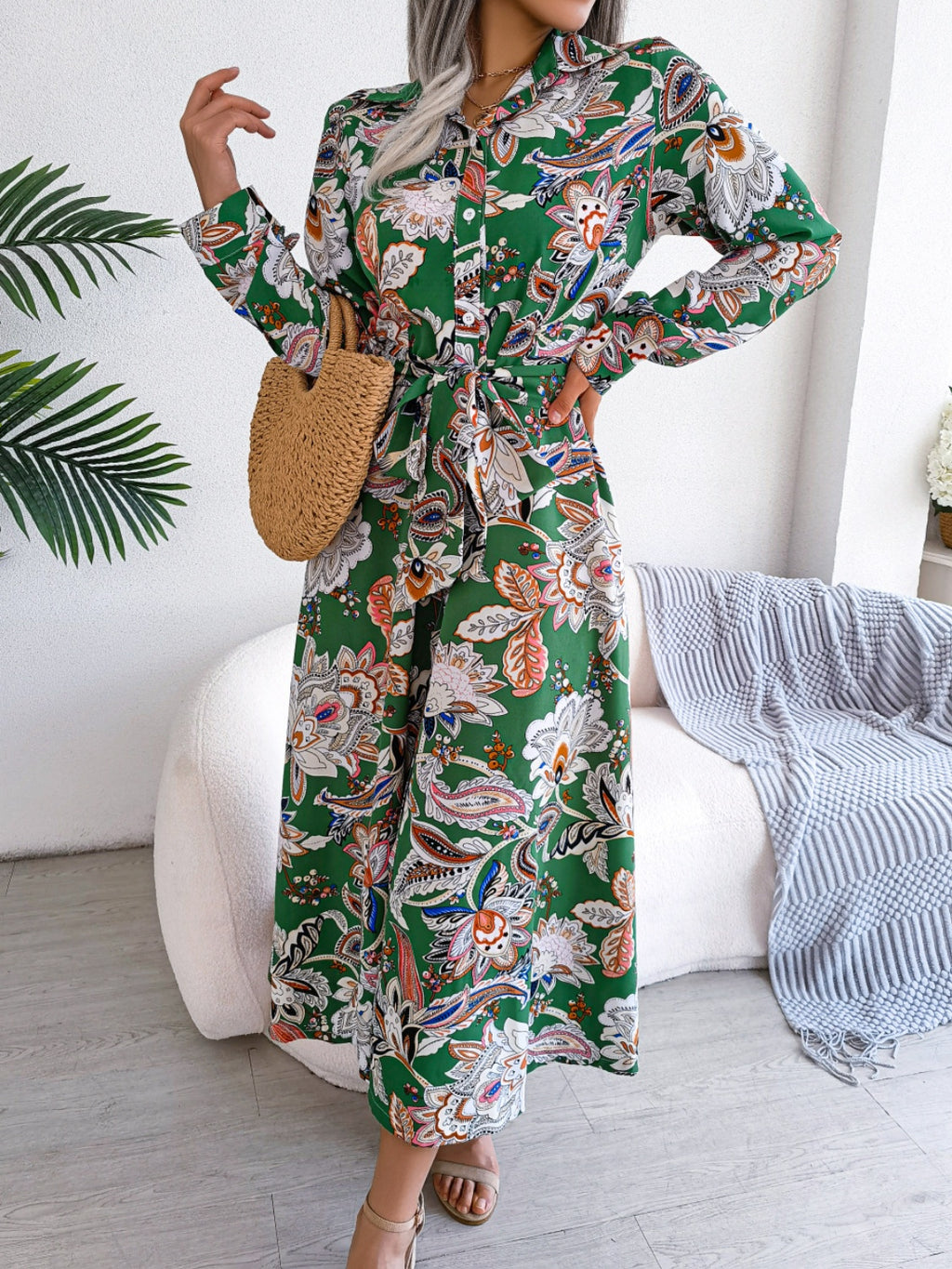 Floral Long Sleeve Midi Dress