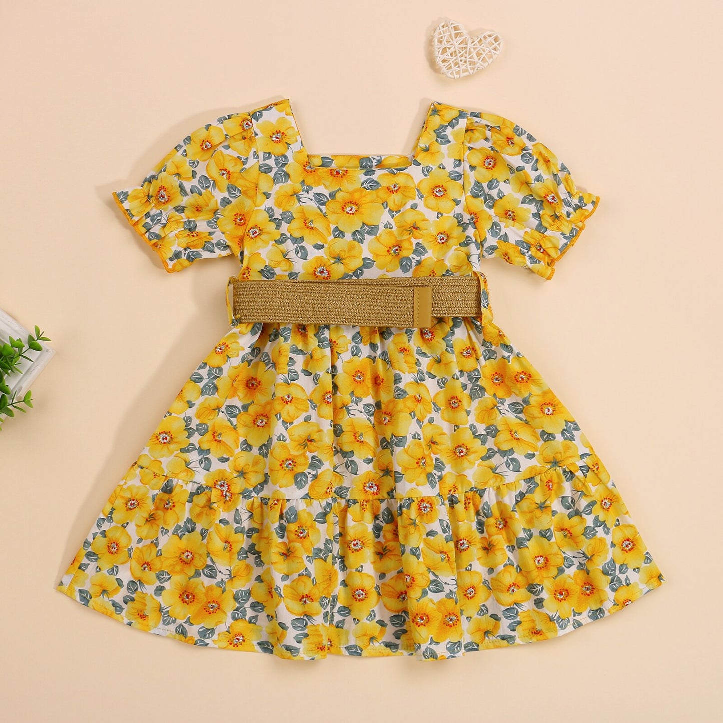 Toddler Girls Yellow Floral Peasant Dress