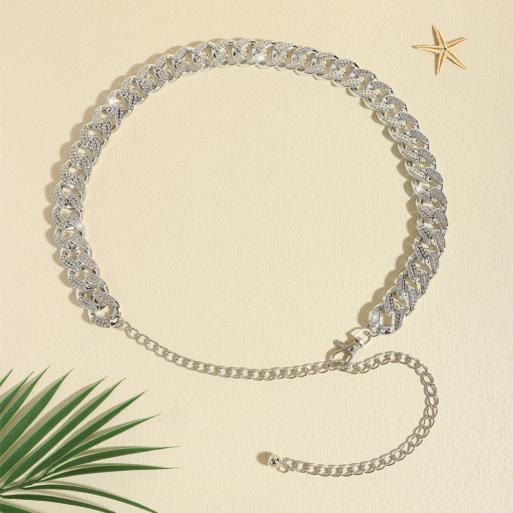 Wide Rhinestone Chain Belt