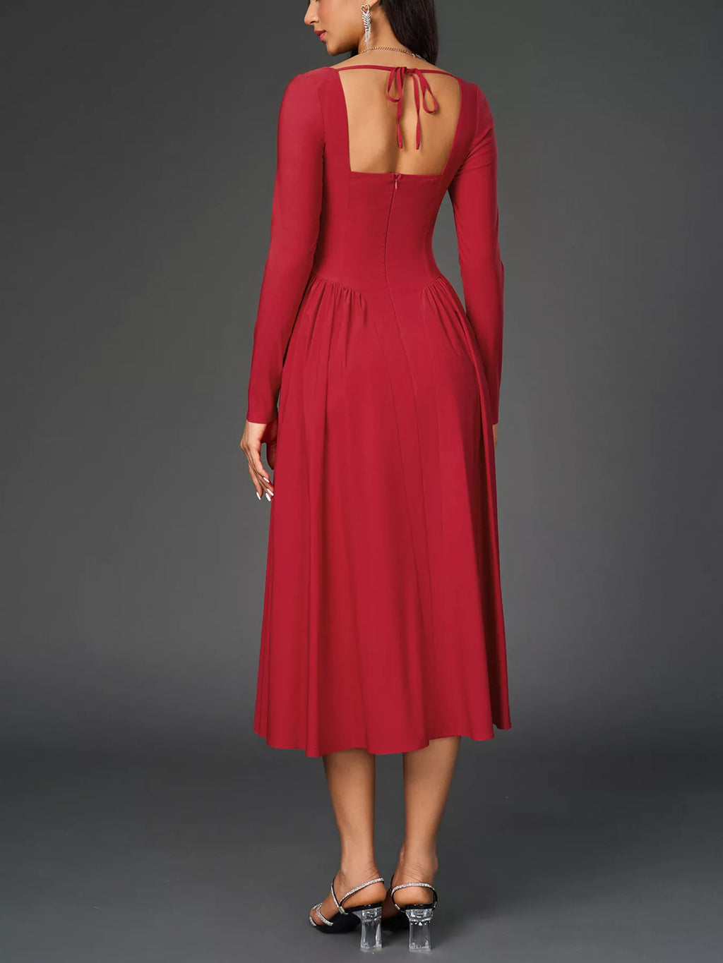 Sweetheart Neckline Long Sleeve A-Line Midi Dress Trendsi Sweetheart Neckline Long Sleeve A-Line Midi