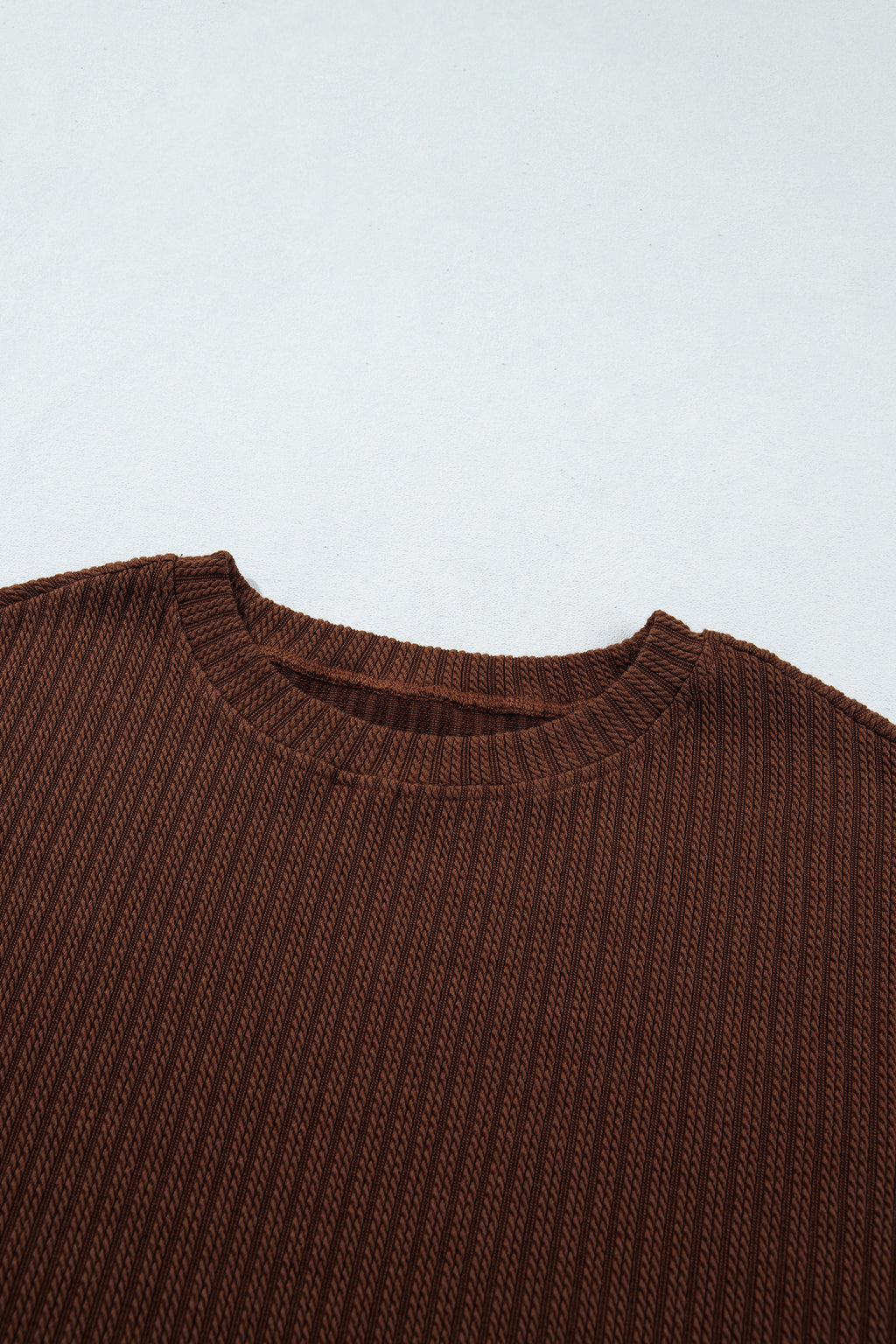 Dark Brown Ribbed Knit Lettuce Trim 2pcs Shorts Set