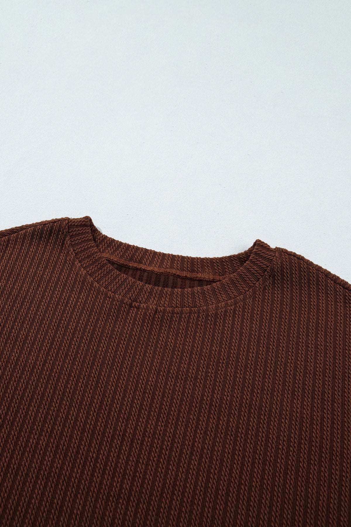 Dark Brown Ribbed Knit Lettuce Trim 2pcs Shorts Set