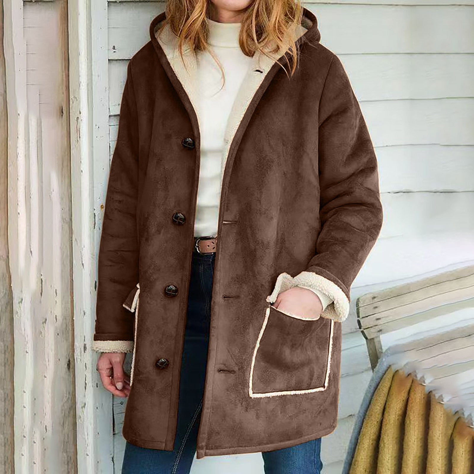 Retro Hooded Faux Suede Coat