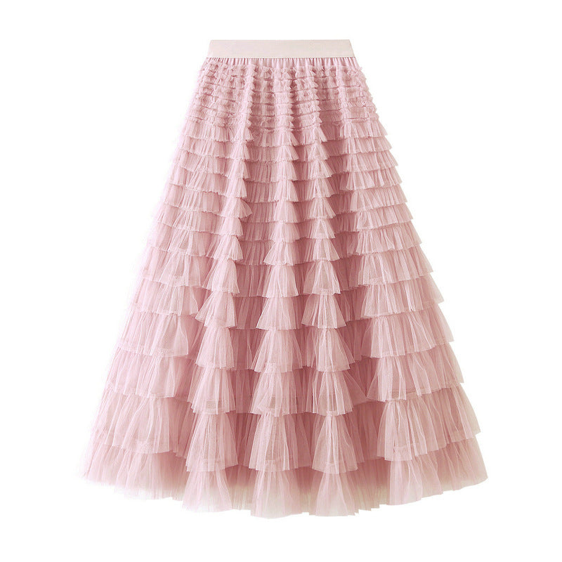 Mesh Ruffle Midi Skirt