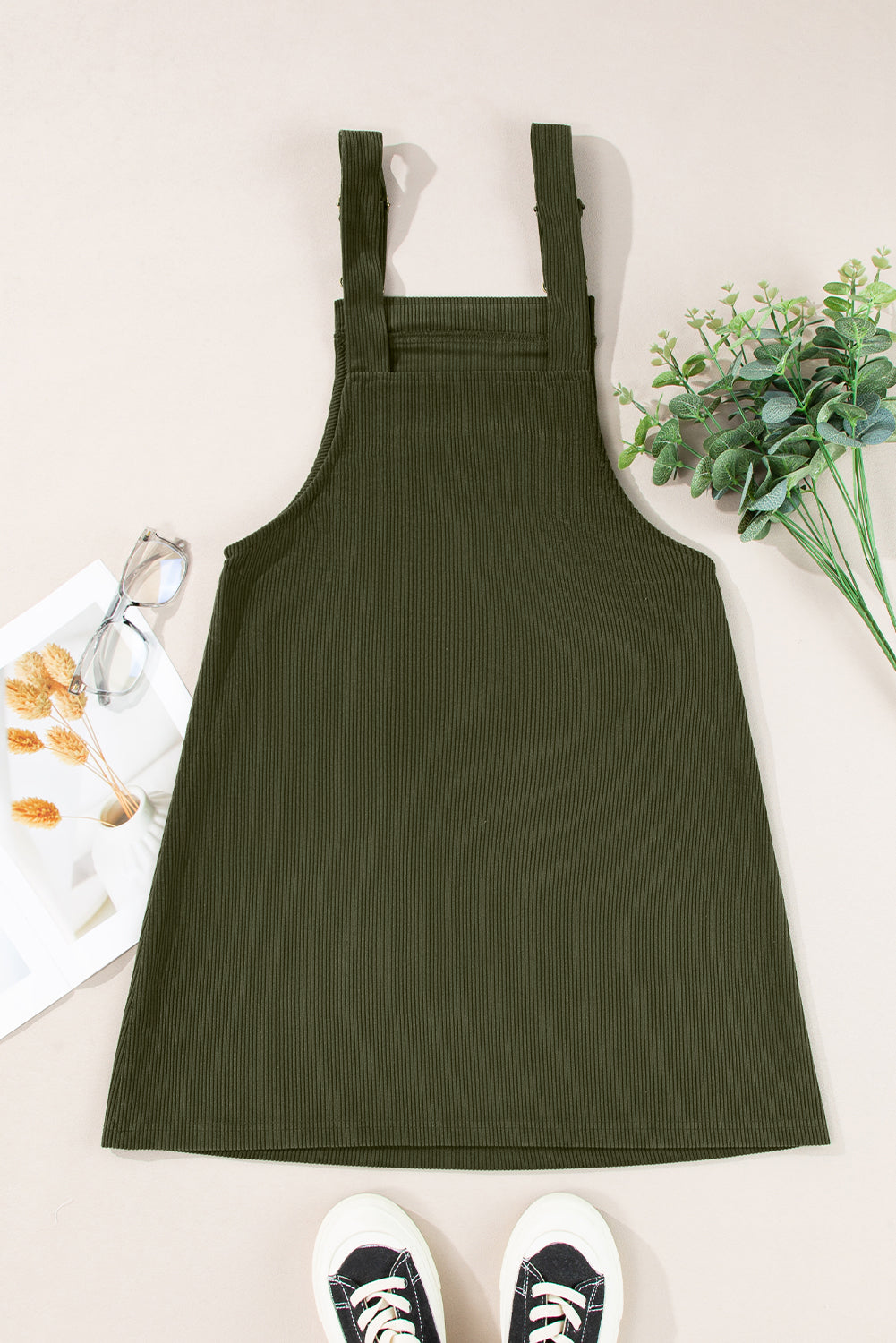 Army Green Corduroy Overall Dress