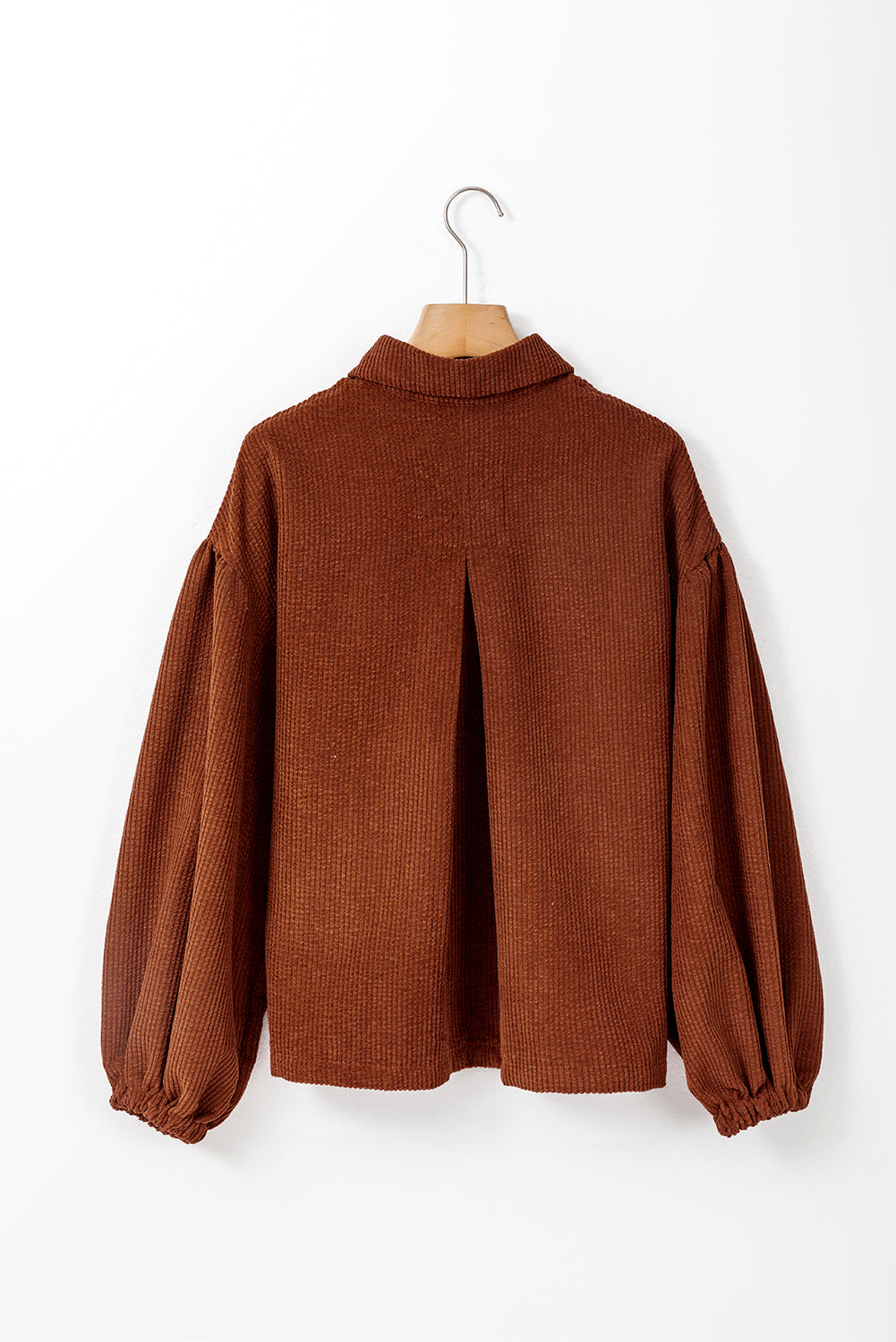Coffee Corduroy Puff Sleeve Shacket
