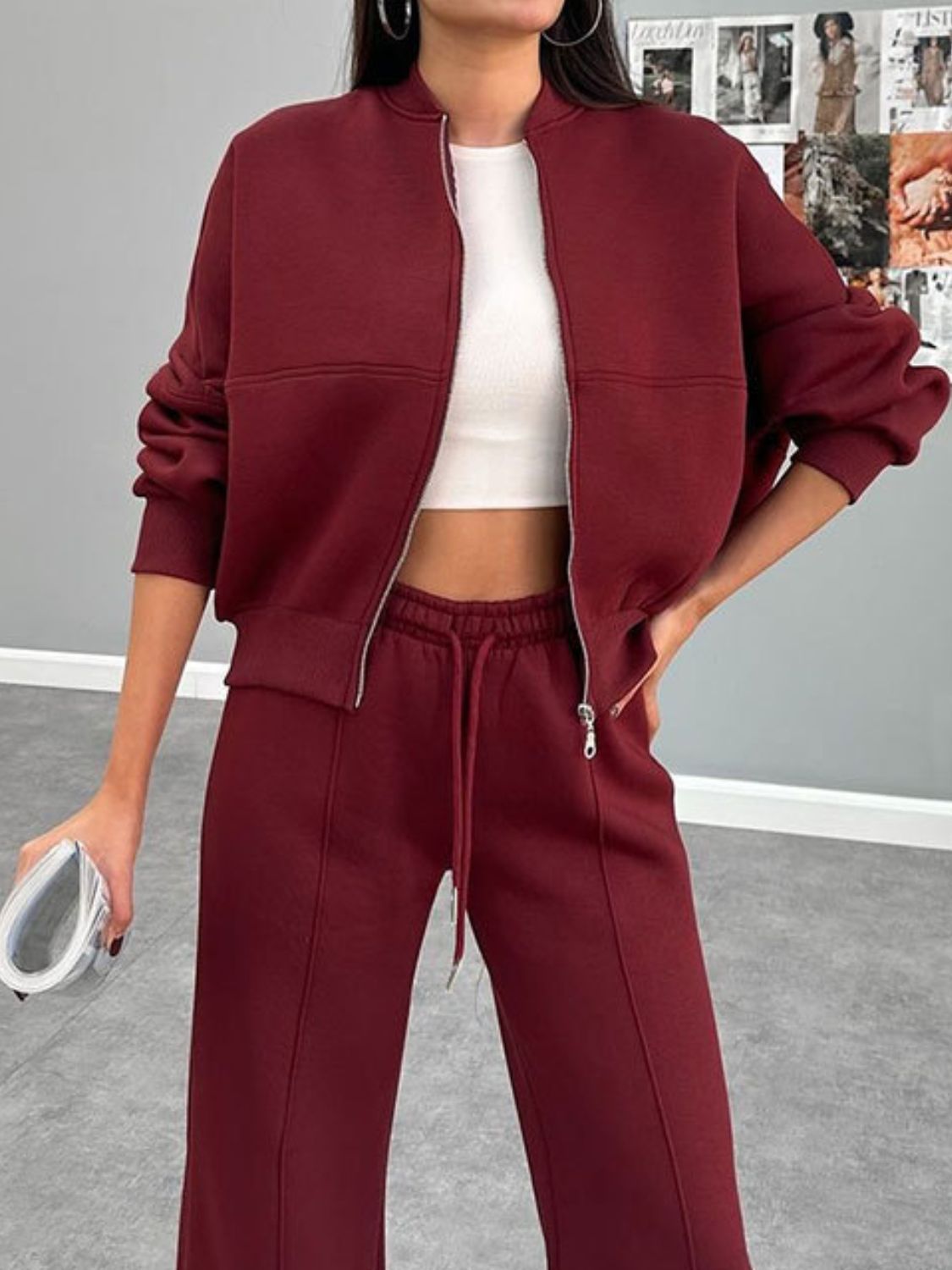 Baseball Zip Up Jacket and Drawstring Pants Set