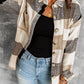 Plaid Button Up Long Sleeve Shacket Khaki 95%Polyester+5%Spandex Bazaare Mart Outerwear/Plaid Shackets