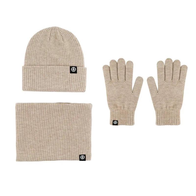 Three-piece Alpaca Fleece Hat Scarf Gloves Set Khaki Three Piece Set Bazaare Mart Hat Gloves Scarf Set