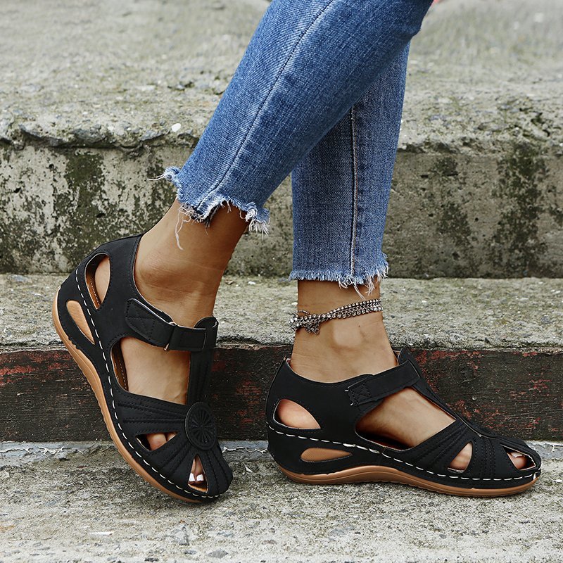 Women’s Cutout Beach Sandals – Round Toe Velcro Comfort Summer Sandals CJ Dropshipping Huarache Sandals