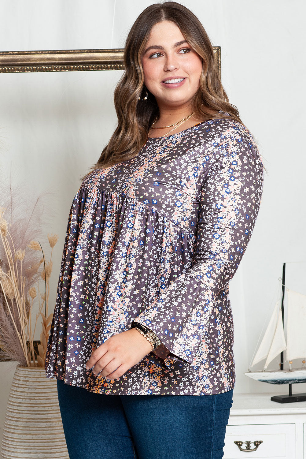 Purple Floral Plus Size A Line Blouse