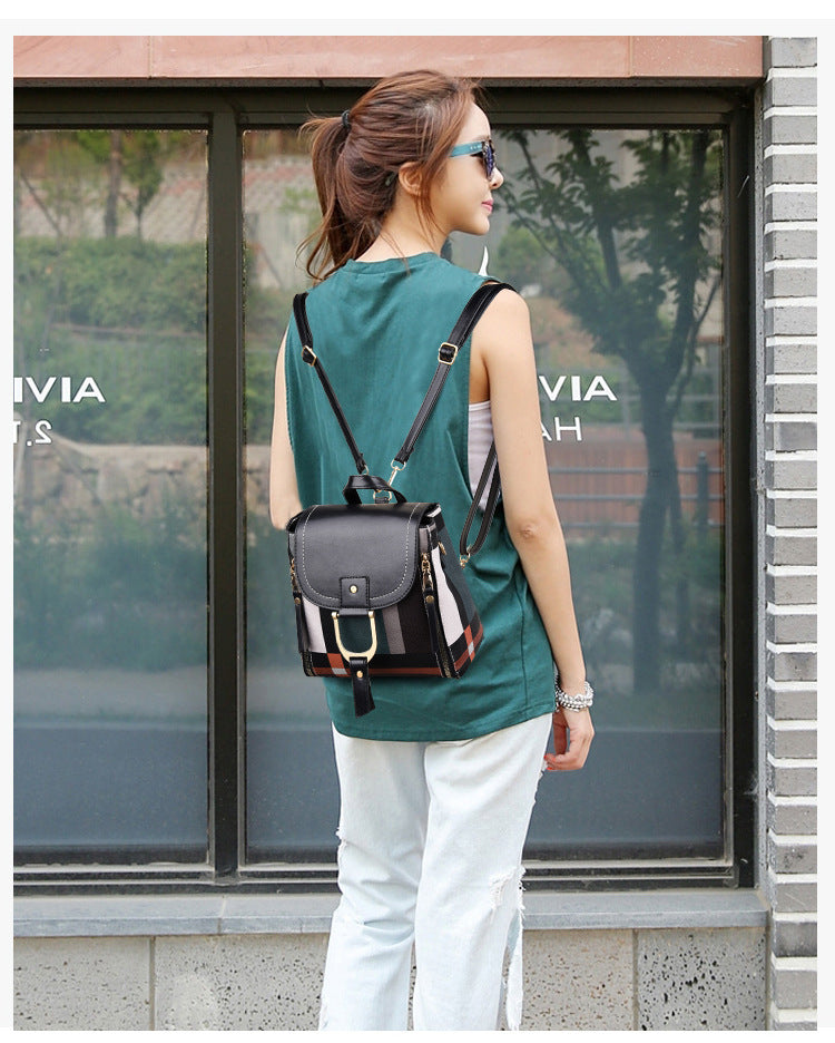 Women Colorblock Grid Backpack