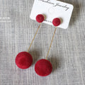 Wool Ball Drop Earrings Red Bazaare Mart Retro Dangle Earrings