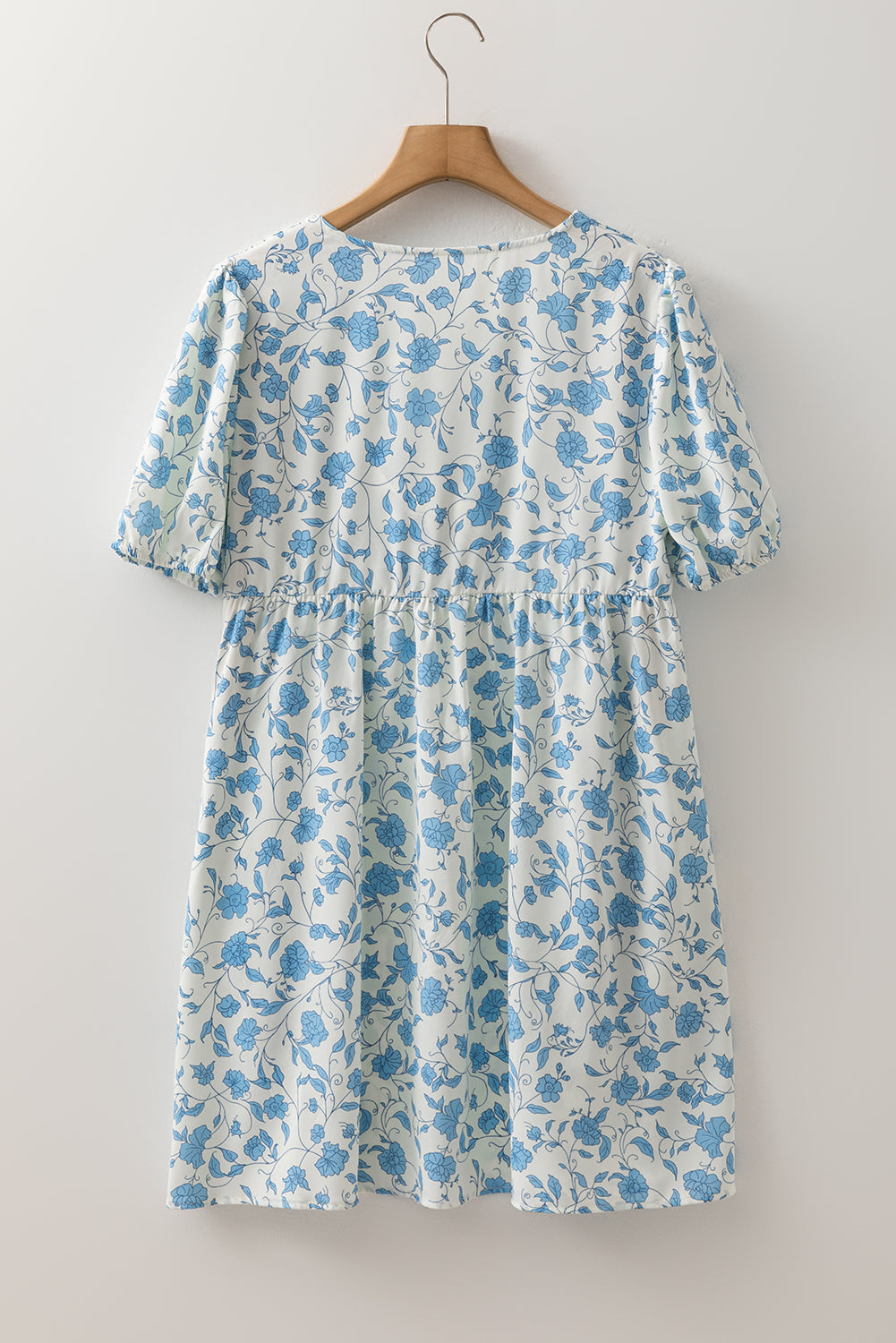 Floral Bow Front Puff Sleeve Mini Dress Shewin Short Dresses