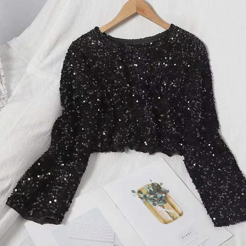 Cashmere Sequin Crop Sweater