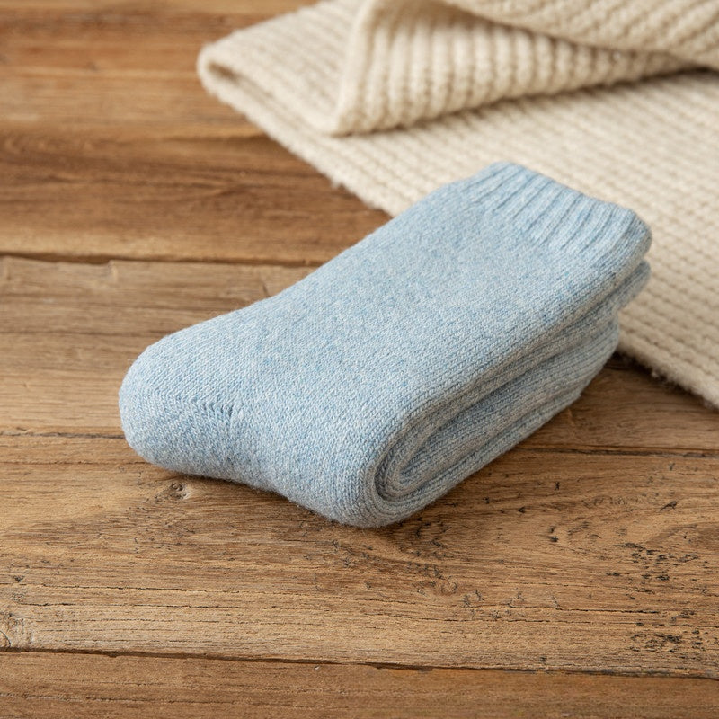 Blue Winter Warm Padded Extra Thick Fleece Lined Middle Tube Socks