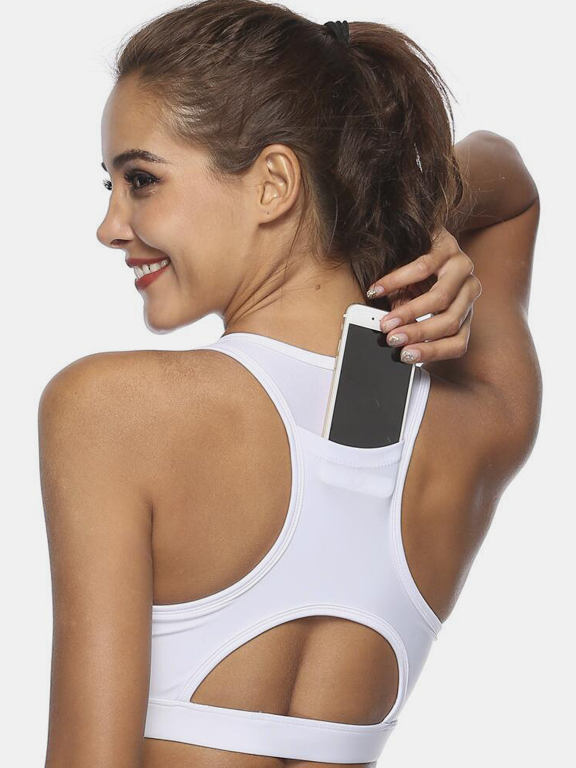 White Scoop Neck Sports Bra