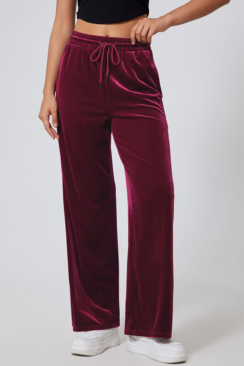 Velvet Drawstring Elastic Waist Pants