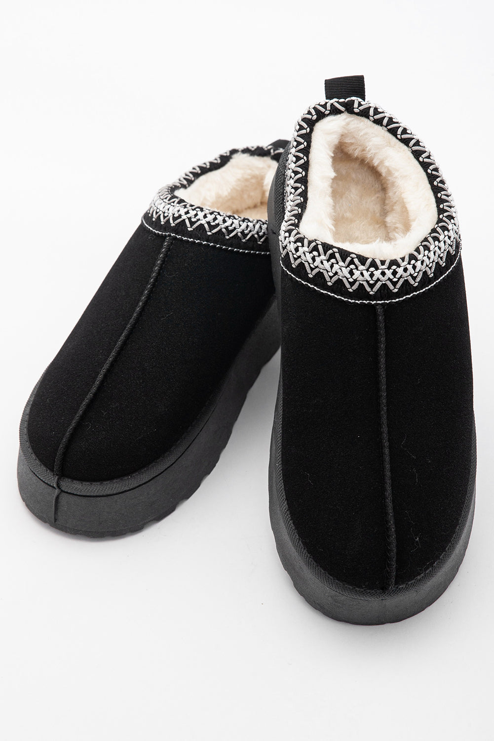 Suede Fur Trim Thick Flat Slippers