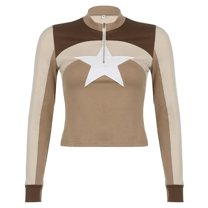 Star Color Block Long Sleeve Top CJ Dropshipping Long Sleeve Star Tee
