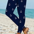 Nautical Anchor Print Leggings Navy Blue Bazaare Mart Leggings with Unique Anchor Print