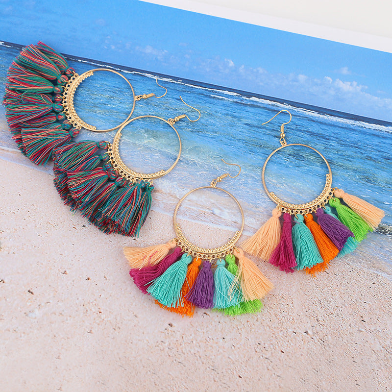 Big Round Fringe Drop Earrings - Bazaare Mart