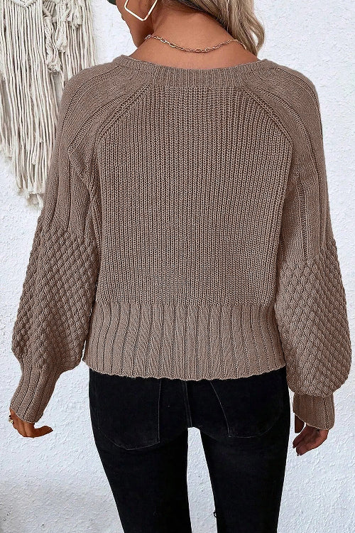 Mixed Texture Knit Button V Neck Cardigan Bazaare Mart Sweaters & Cardigans/Cardigans