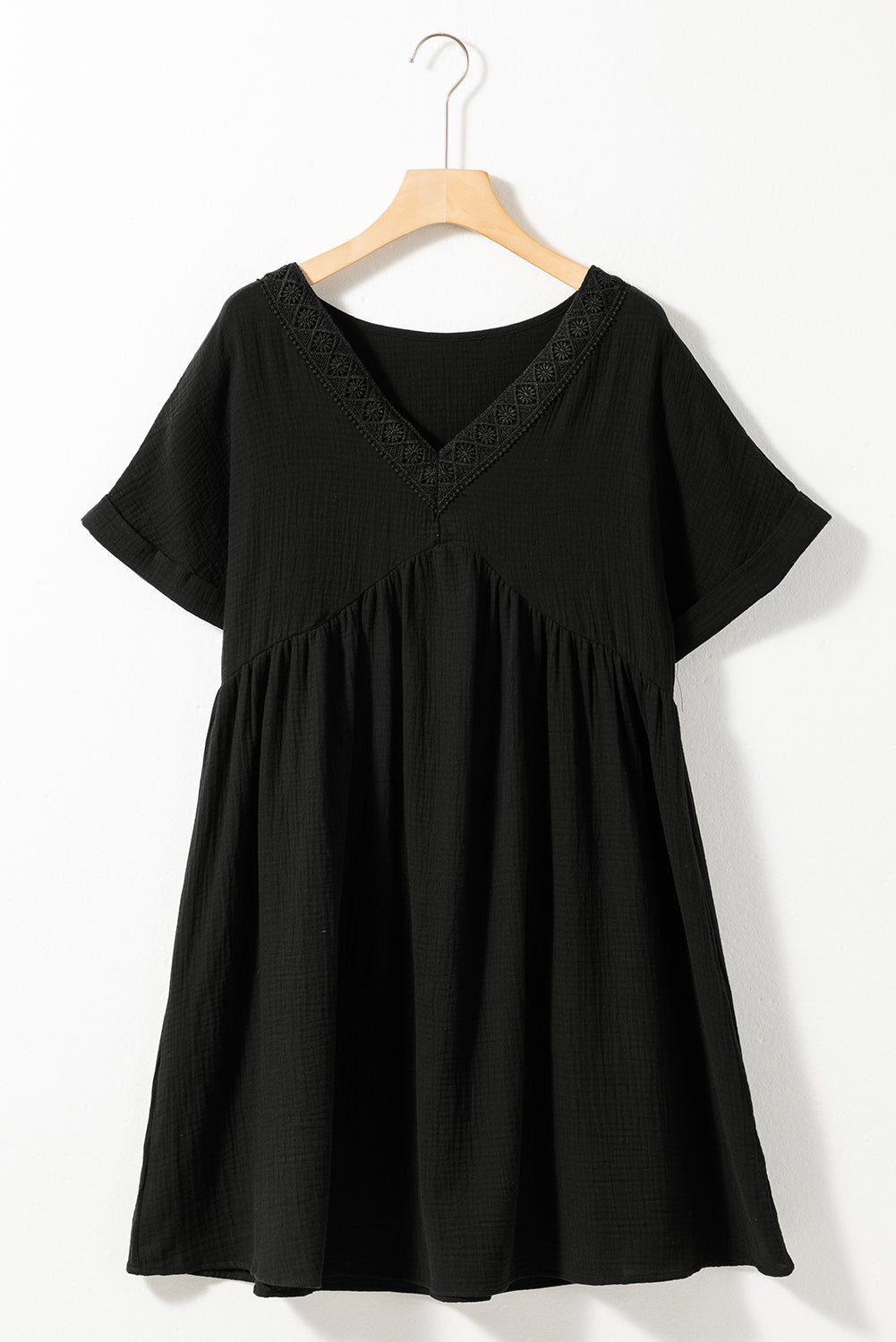 Black Short Sleeve V Neck Mini Dress