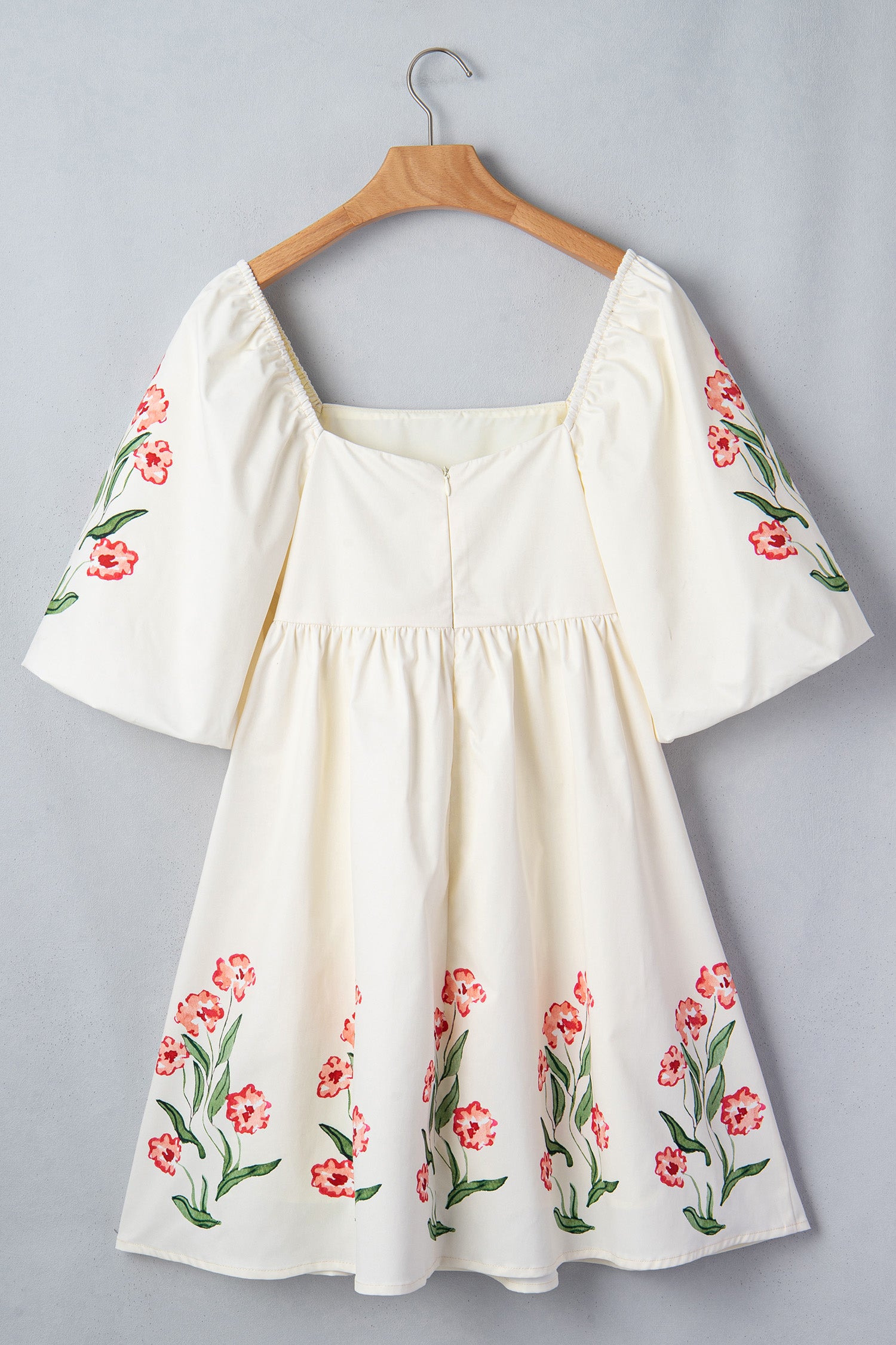 Beige Floral Babydoll Dress – Puff Sleeve Square Neck Mini Dress Dear-Lover Dropshipping Dresses/Mini Dresses