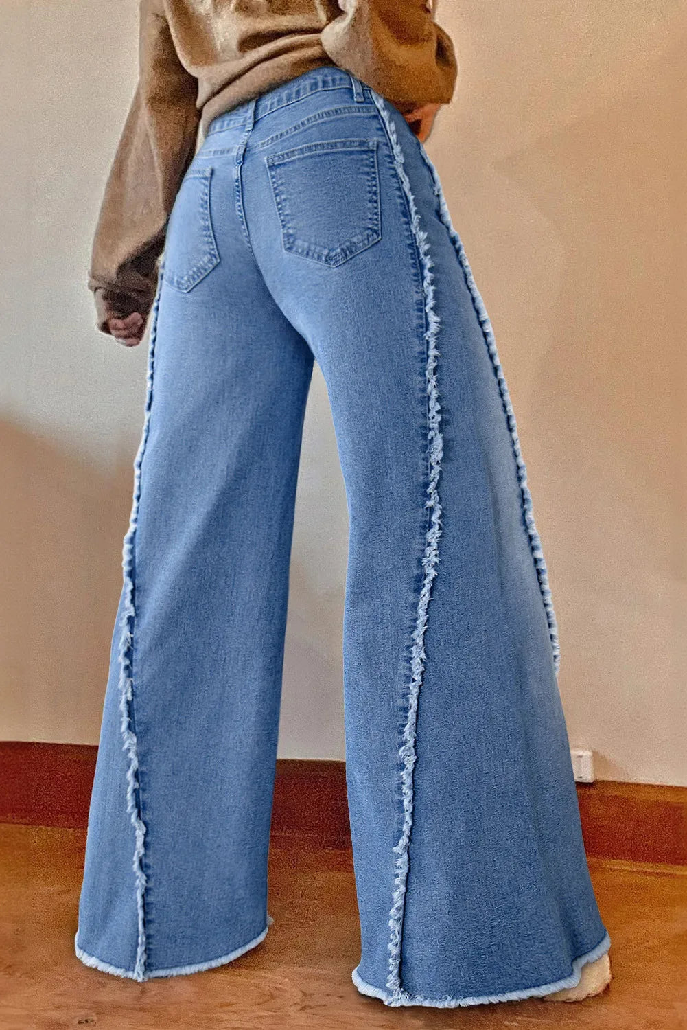 Raw Hem Wide Leg Jeans with Pockets Bazaare Mart Raw Hem Wide Leg Jeans with Pockets