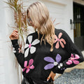 Giant Pastel Flower Pull Over Sweater Black Bazaare Mart Pullover Sweater