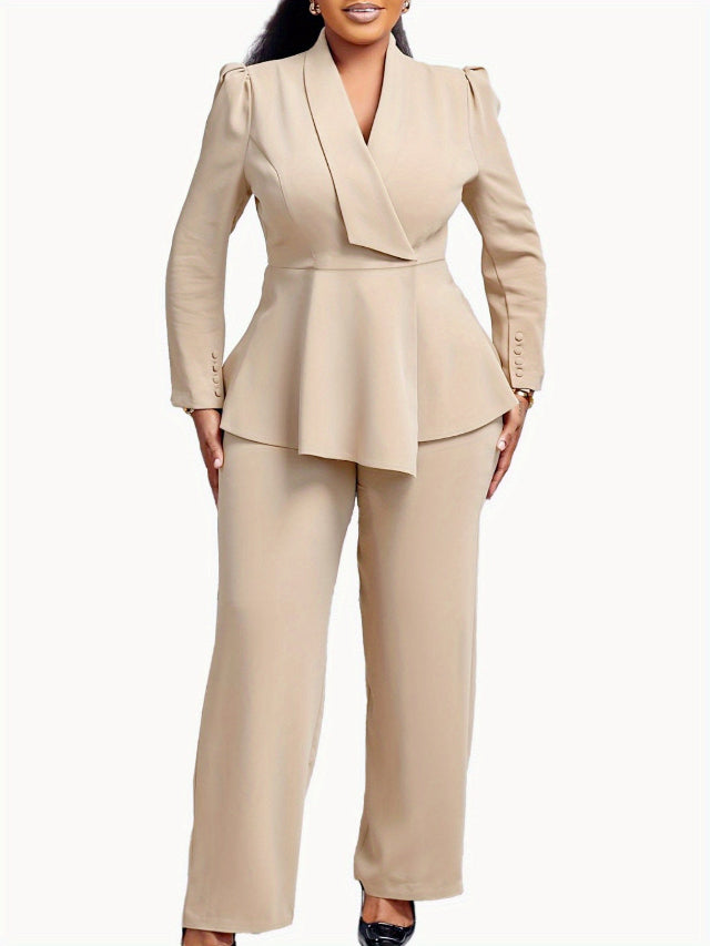 Solid Color Wide-leg Pants Suit