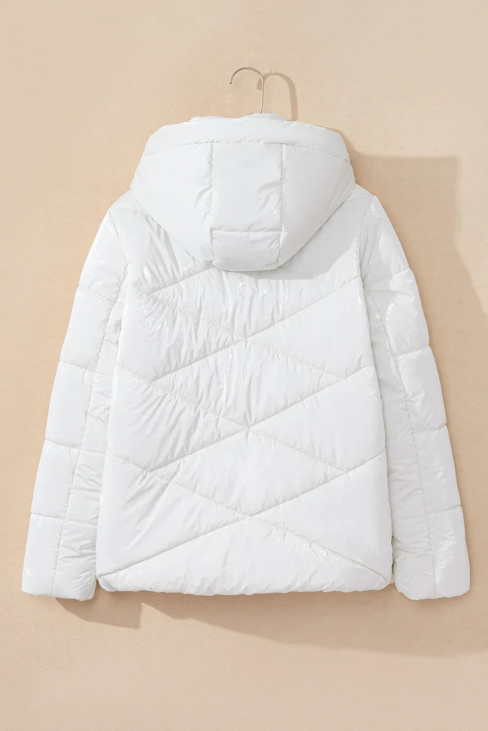 White Solid Quilted Hooded Zip Up Puffer Coat Bazaare Mart Outerwear/Jackets