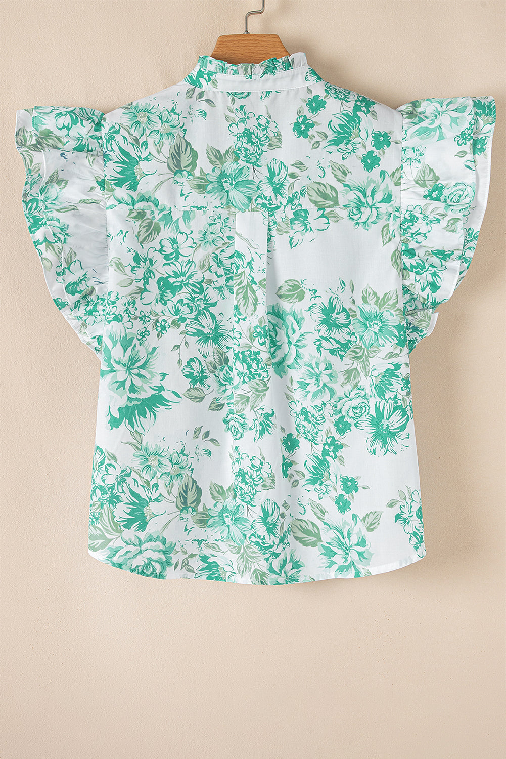 Floral Print Flutter Sleeve Frill Blouse Shewin Blouses