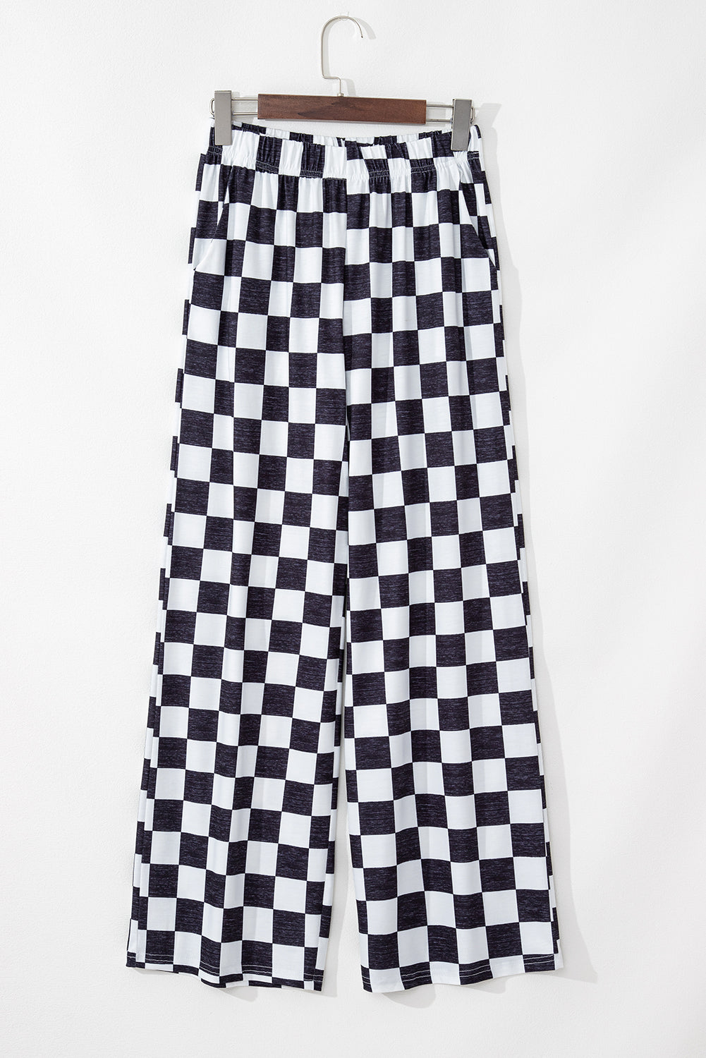 B&W Checkered Print High Waist Wide Leg Pants