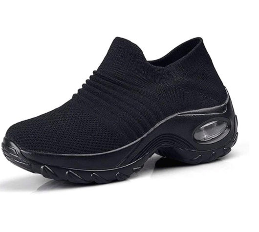 Breathable Black Slip On Knit Walking Shoes