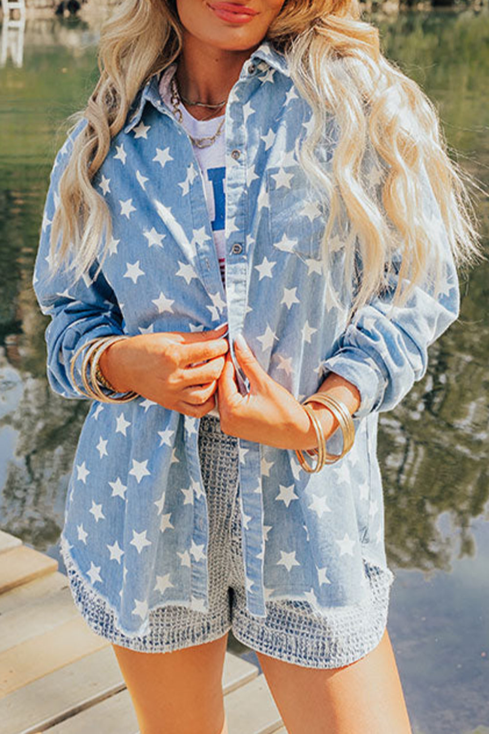 Blue Star Light Wash Raw Hem Denim Jacket