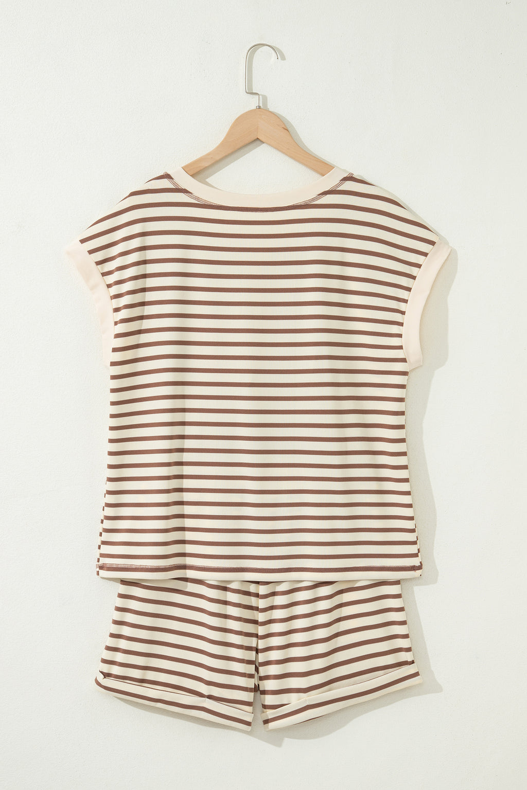 Brown Stripe Half Buttons Top and Shorts Set Dear-Lover Dropshipping Two Piece Sets/Short Sets
