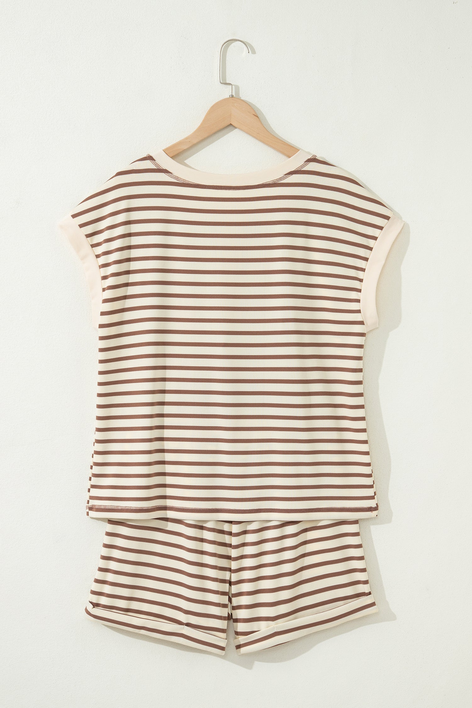 Brown Stripe Half Buttons Top and Shorts Set Dear-Lover Dropshipping Two Piece Sets/Short Sets