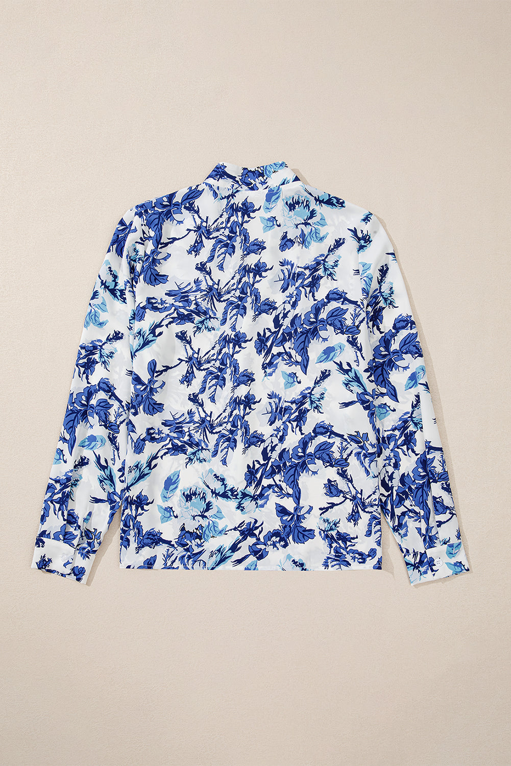 Blue Floral Notched Neck Elegant Blouse