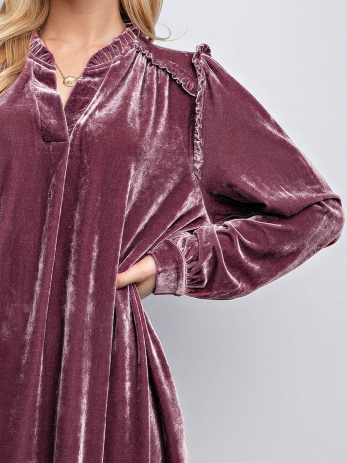 Velvet Long Sleeve Dress with Pockets
