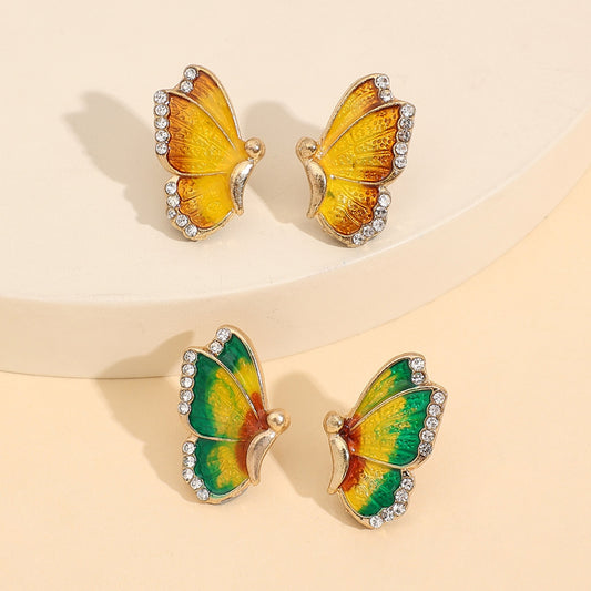 2 Pair Rhinestone Alloy Butterfly Stud Earrings